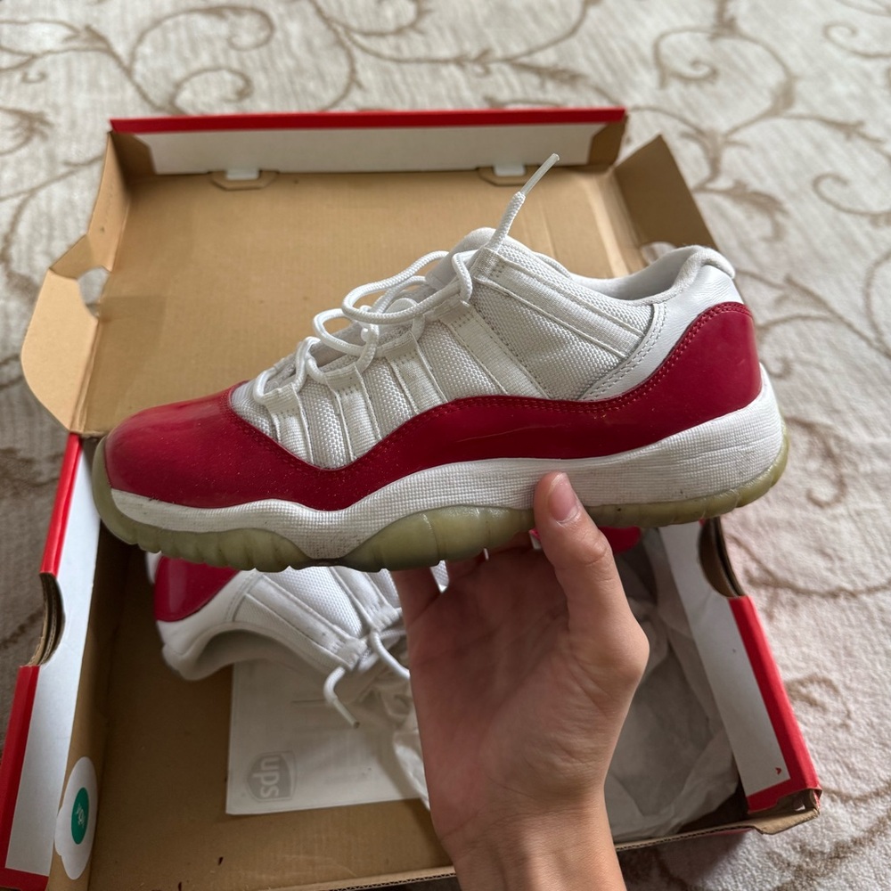 Cherry 11s White and Red Low-Top Sneakers